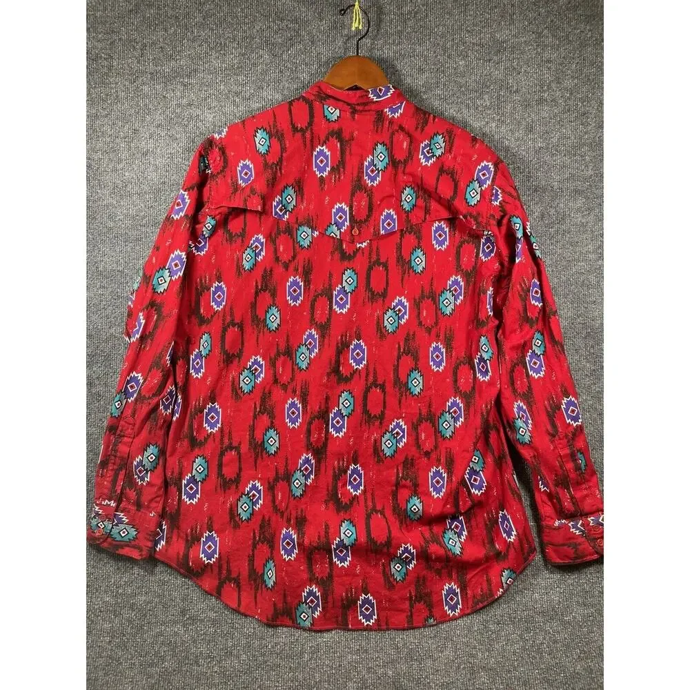 Vintage Wrangler Button Up Extra Long Tail Shirt Men's 17.5-36 Red Cowboy - Picture 12 of 14